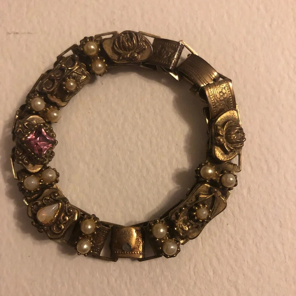 vintage art nouveau Style Crystal Chain Link Bracelet 1950s - Picture 1 of 4